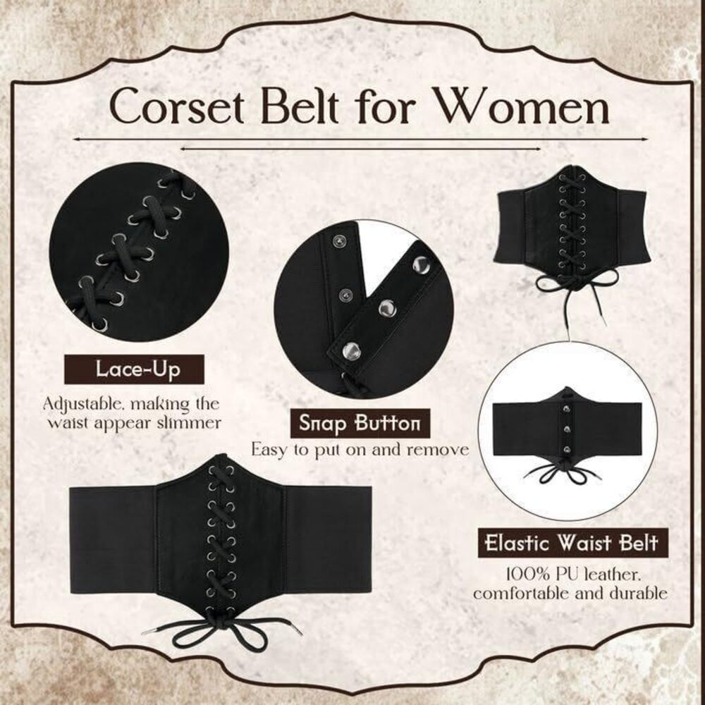 Womens Pirate Renaissance Corset Belt Accessoriess Lace-up Waist Belt 9447 - Picture 3 of 4